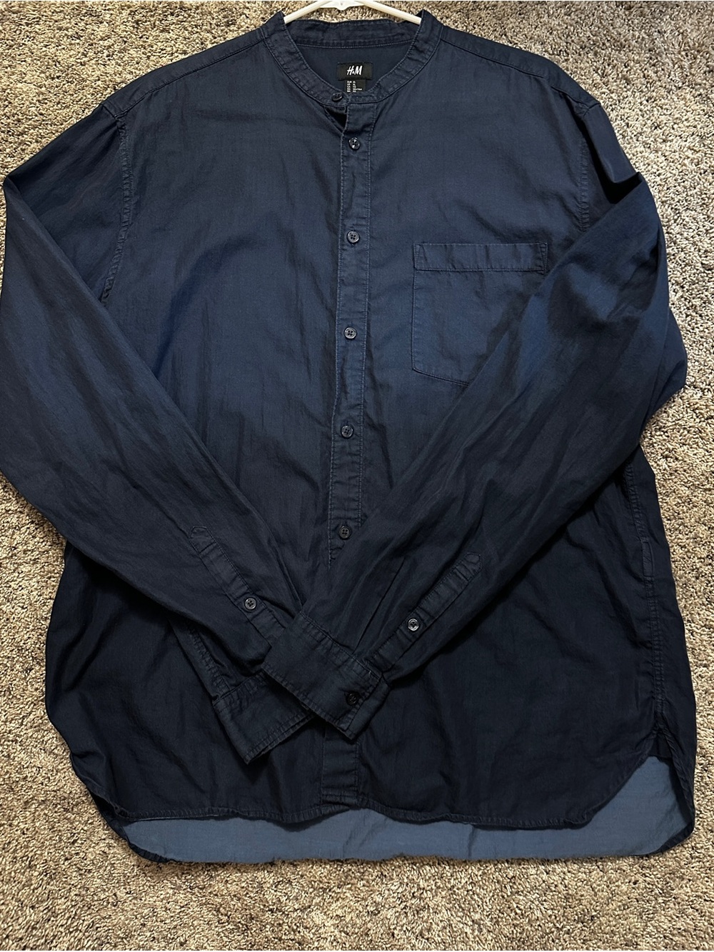 #29 H&M Men's Dark Navy Band Collar Shirt